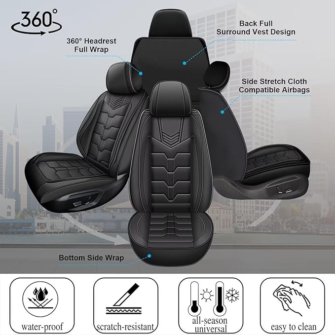 2PCS Front Seat Covers Fit for Lincoln MKC 2015-2019 Faux Leather Car Seat Cover Waterproof Seat Cushion Protector (Black)