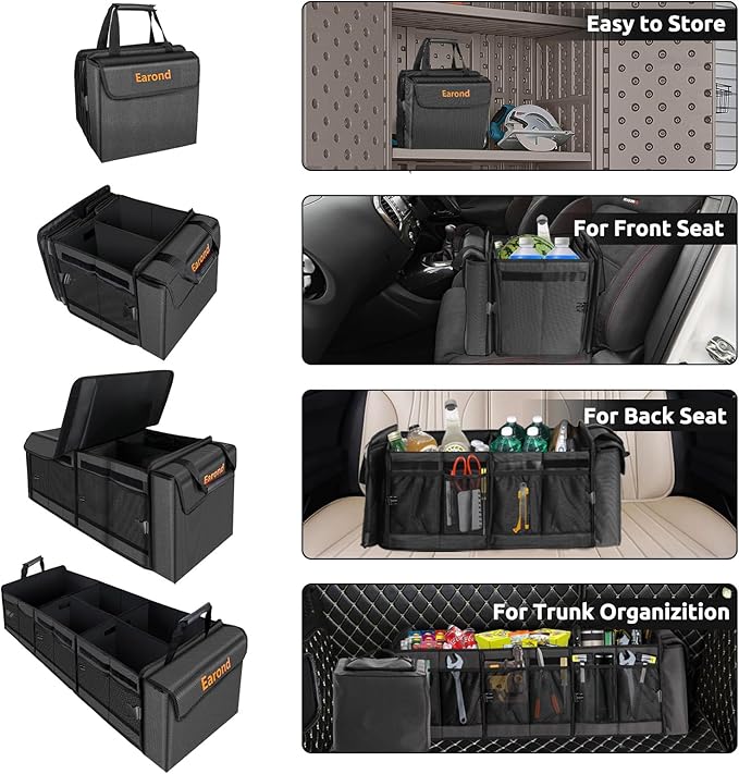 Large Trunk Organizer with Portable Leakproof Cooler Bag,Foldable Cover,Adjustable Securing Straps,Collapsible Trunk Organizer for Suv Car Truck Sedan (4-in-1 with Cooler)