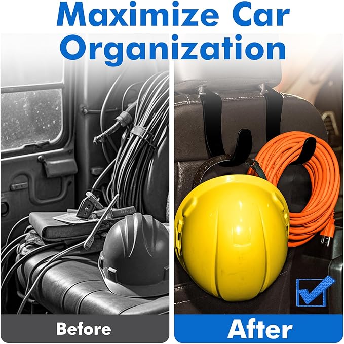 XL Hard Hat Holder for Truck, Heavy-Duty Headrest Hooks, Seat Back Organizer for Hard Hats, Bags & Gear, Universal Truck & Car Headrest Organizer, 2-Pack