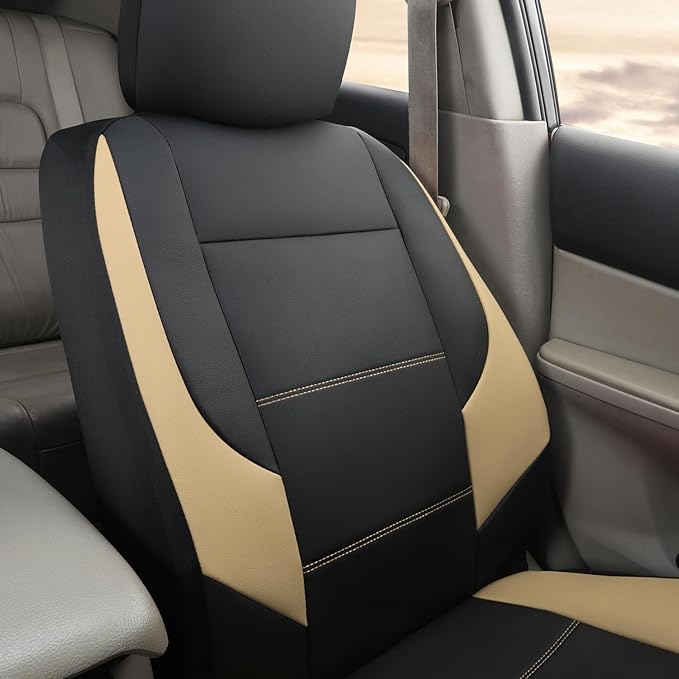 GIANT PANDA Front Seat Cover for Mazda, Leather Seat Protectors Custom Fit Mazda 3 6 CX-3 CX-30 CX-5 CX-7 CX-9 Tribute (2-Pack Beige)
