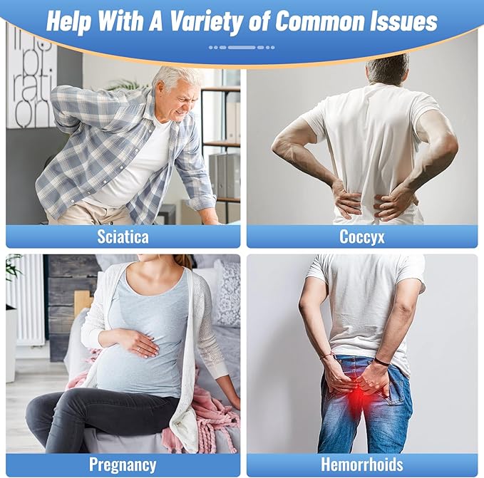 CloudBliss Donut Pillow Seat Cushion Chair Pad for Tailbone Pain Relief and Hemorrhoids, Memory Foam Seat Chair Cushion for Men and Women for Home & Office, (Light Blue-2XL)