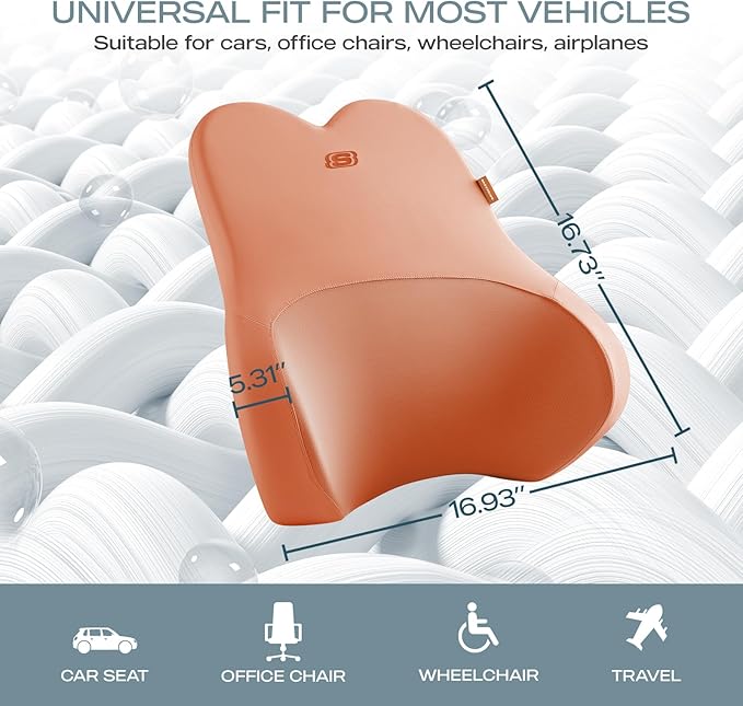 Skechers Air-Cooled & Memory Foam Lumbar Pillow,Lumbar Support Pillow For Office,Chair Lower Back Pain Relief Lumbar Pillow,Ergonomic Design Back Support Pillow For Office Chair,Car,Home,Travel,Orange