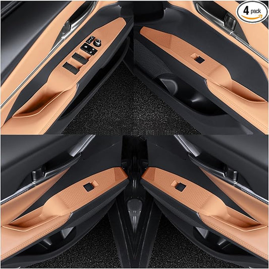Temmis 4PCS Car Door Window Switch Panel Cover for Toyota Camry 2018-2025, Auto Interior Decor Accessories Armrest Trim Silicone Style Kit-Brown (Seats Without Memory Function)
