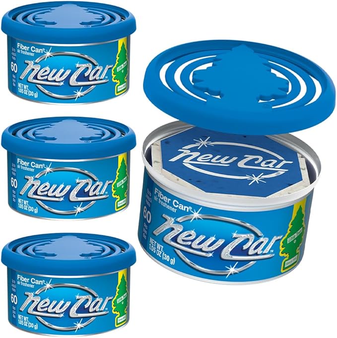 LITTLE TREES Car Air Freshener | Fiber Can Provides Long Lasting Scent for Auto or Home | Recycled Fiber | New Car Scent, 4 Air Fresheners