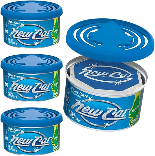 LITTLE TREES Car Air Freshener | Fiber Can Provides Long Lasting Scent for Auto or Home | Recycled Fiber | New Car Scent, 4 Air Fresheners