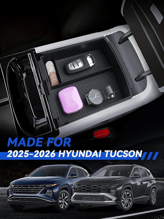 for Tucson Center Console Organizer Double-Layer 2025-2026 Hyundai Tucson(Limited) & Tucson Hybrid & Tucson Plug-in Hybrid Accessories Armrest Tray-ONLY Fit Tucson with Electronic Shift