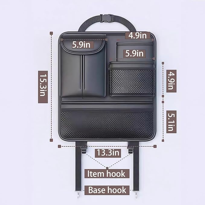Car Seat Back Organizer with 5 Pockets, Backseat Storage Organizer for Travel, Water-Resistant, Easy Install, Keeps Car Tidy