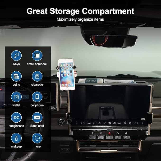 Center Console Dashboard Storage Box Phone Holder Mount for Hummer EV Accessories 360 Degree Rotatable Phone Holder Stand Dash Tray Organizer for Hummer EV SUV Pickup 2022-2026 (American Flag/E)