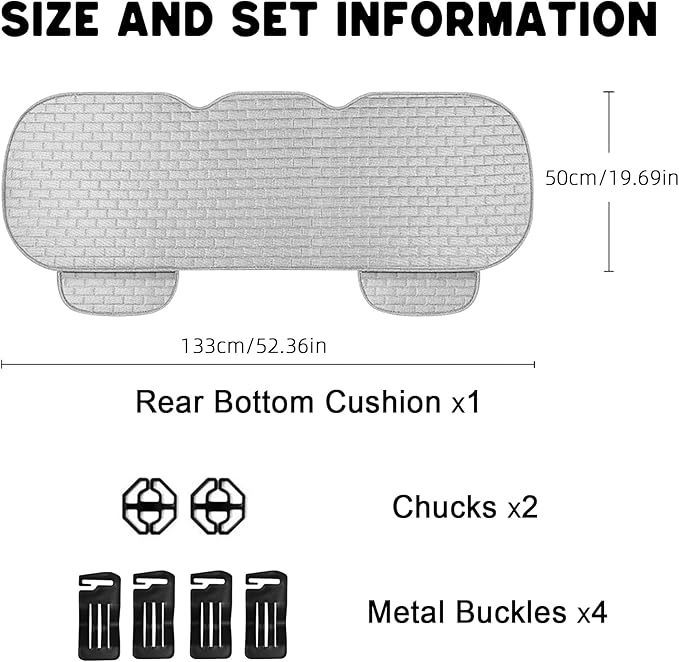 Gray Back Seat Cover, Rear Car Seat Cover for Cars Truck SUV,Seat Covers with Storage Pocket,Bottom Auto Seat Cushion Pad Mat for Most Vehicles-Gray,1 Pcs