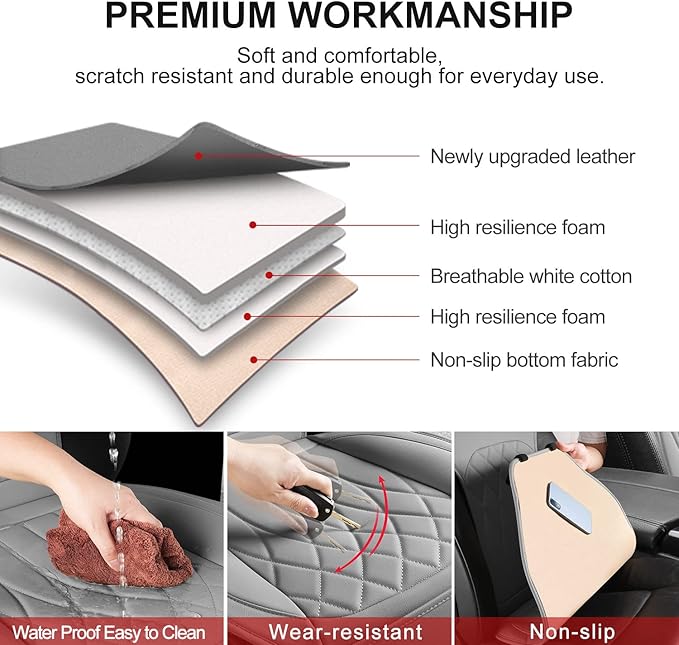 2 Pack Leather Front Car Seat Covers, Universal Sideless Car Seat Protectors with Storage Pocket and Seat Belt Pads, Waterproof Automotive Seat Cover for Cars Trucks SUV(Grey)