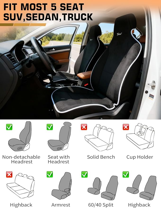 Car Seat Cover Towel, Waterproof Terry Cloth Car Seat Cover Universal Fit for Cars, SUVs, Pickups, Washable Car Seat Protector Brand Customized(Black,2pcs)