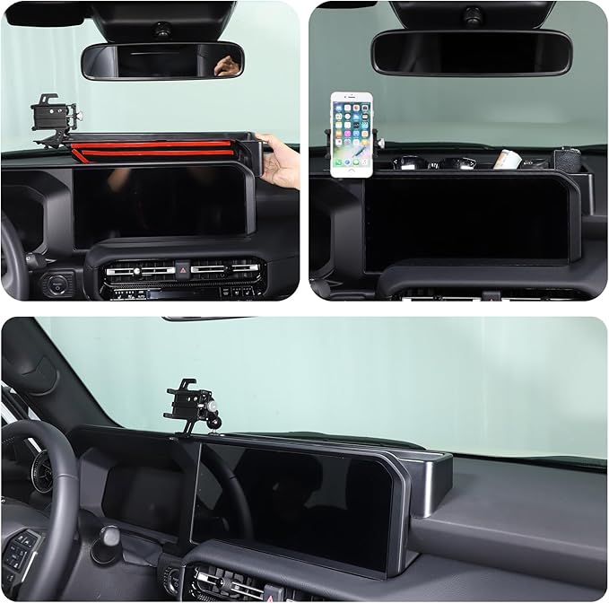 LLKUANG Center Console Dash Organizer Tray Compatible with Toyota Land Cruiser 250 Prado 2024 2025+ Navigation Screen Rear Insert Auxiliary Storage Box,Phone Holder Accessories (Style D)