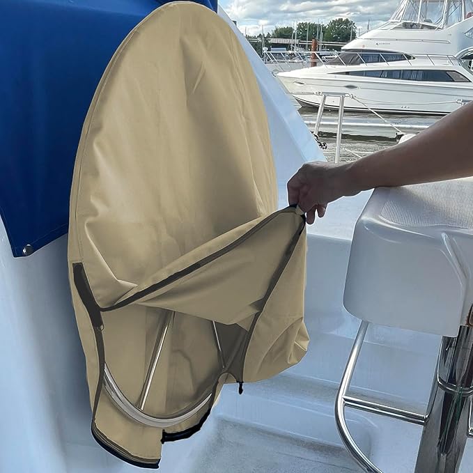 SavvyCraft Waterproof Boat Steering Wheel Covers, Heavy Duty Solution-Dyed 600D Fade-Resistant UV Protection Sailboat Yacht Marine Steering Wheel Protector Case, Vecro and Zipper Closure Beige 60"