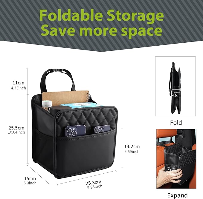 2Pack Car Seat Back Organizer, Waterproof Car Backseat Organizer with Cup Holders Large Capacity Hanging Car Storage Bag for Phones Documents Cups Bottle Travel Compatible with Most Vehicles