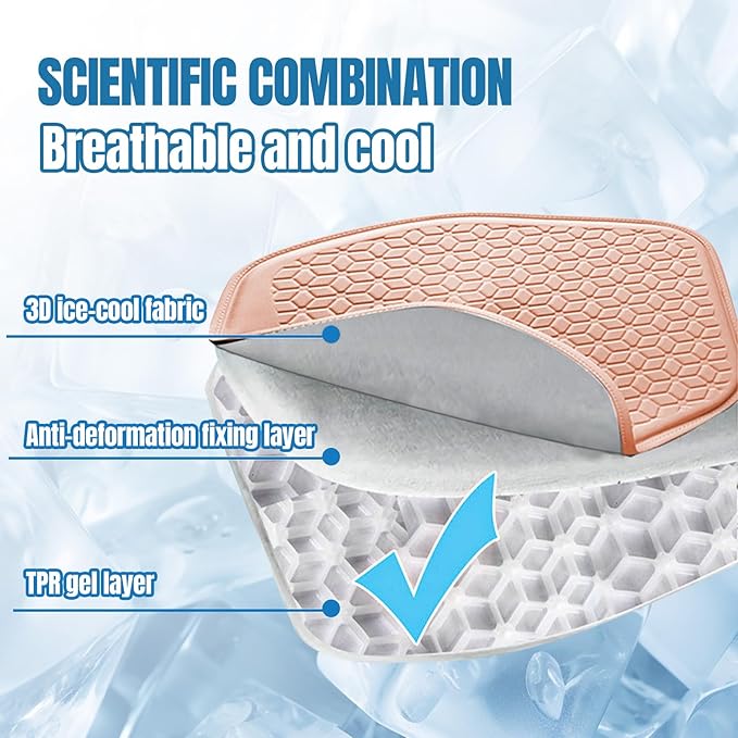 wuyaoyao Thin Gel Car Seat Cushion, Breathable Cooling Seat Cushions for Cars, Non-Slip & Comfortable Automotive Front Seats Cushion Pad for Driver, Chair Protector for Vehicle, Home, Office (Pink)