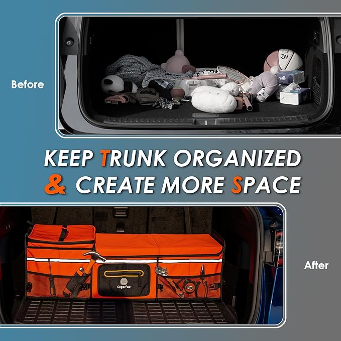 95L Car Trunk Organizer & Storage With 26L Ice Pack, Waterproof Foldable | Trunk Organizers for SUVs & Cars, Car Storage Organizer, Great Gift for Drivers (Orange-M004)