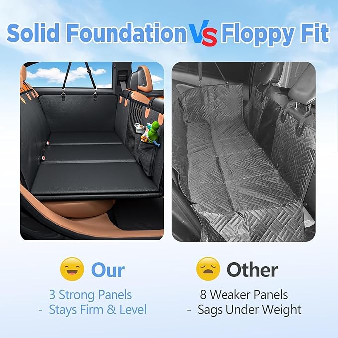 Back Seat Extender for Dogs, PU Leather Dog Car Seat Cover for Back Seat with Hard Bottom, 100% Waterproof, Scratch Proof and Anti Slip Dog Hammock for Car, Holds 400lbs