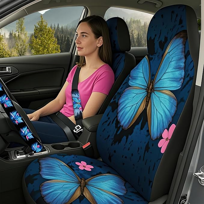 13 Pcs Butterfly Universal Car Seat Covers Full Set, Breathable & Washable Car Seat Covers Full Sets, Fashionable Butterfly Covers for Cars Interior, Universal Fit