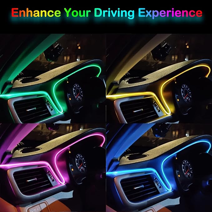 Interior Car LED Strip Lights, RGB USB Car Ambient Lighting with Fiber Optic, EL Wire Car Accessories