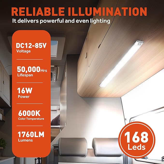 12V LED Interior Light Bar, 168LEDs 16W Led Strip Lights with ON/Off Switch, for Enclosed Cargo Trailer Car RV Van Truck Lorry Camper Boat Caravan Motorhome (2 Pack)