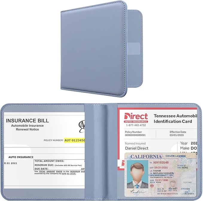 CoBak Car Registration and Insurance Holder - Men and Women Small Lightweight Vehicle Glove Box Car Organizer, Auto Truck Comparment Accessories Case for Essential Document, Driver License (Lavender)