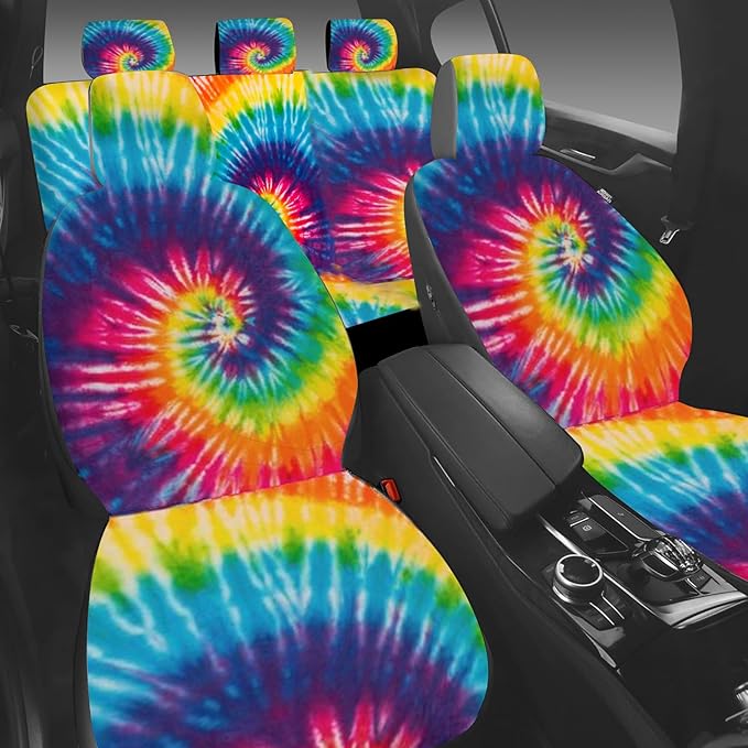 5 Pcs Premium Colorful Circle Car Seat Cover, Breathable & Washable Car Seat Covers Full Sets, Fashionable Printed Seat Covers for Cars Interior, Universal Fit for Most Cars, Sedan, Truck, SUV