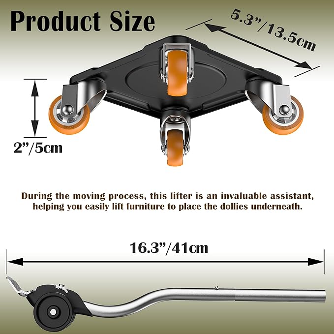 ONEON Furniture Mover Plus, Upgrated to Full Carbon Steel Panels Dolly, Reinforced Rib Design, Increased Weight Capacity, with Furniture Lifter, Easy Heavy Lifting