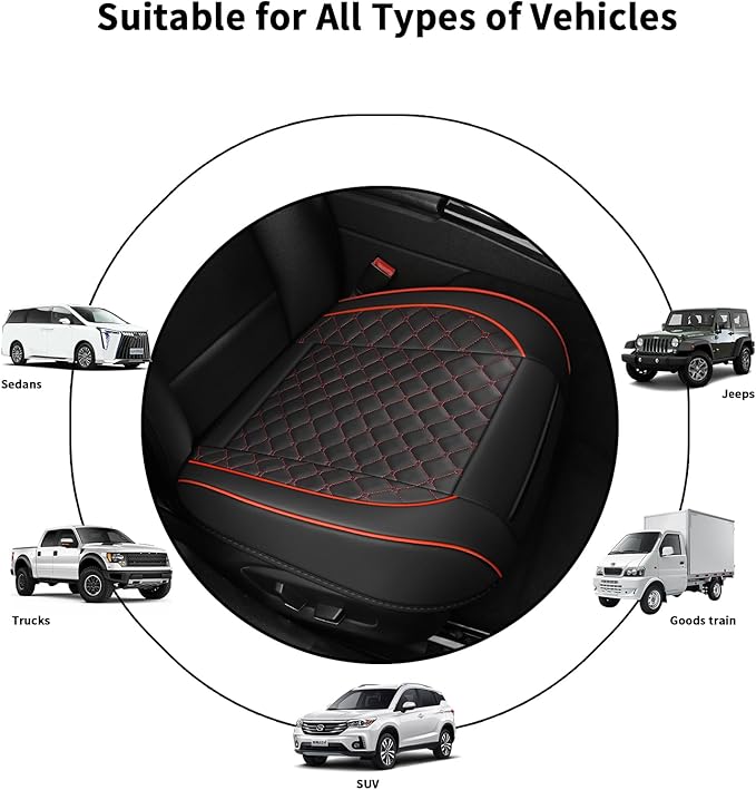 2pcs Car Seat Covers for Upgrade Leather,Car Seat Protector Water Proof Material,No Slip Soft,Side Wrapping,Bottom Seat Covers Universal for Most Automotive,Vans,Trucks,Suvs (Black-Red)