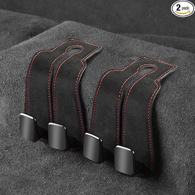 SUNCARACCL 2 Pack Car Seat Headrest Hook, Car Purse Hook Car Hooks for Purses and Bags, Car Seat Back Storage Hook Double Hook Holder Car Organization Accessories(Black)