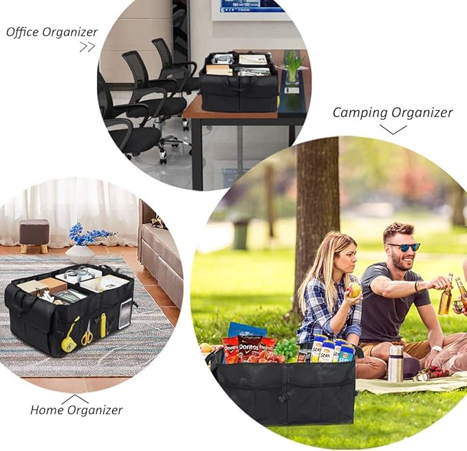 JiatuA Car Trunk Backseat Organizer for SUV, 8 Pocket Waterproof, Dust-proof, Sturdy Foldable Cargo Net Storage for More Trunk Space with Adjustable Straps, Black