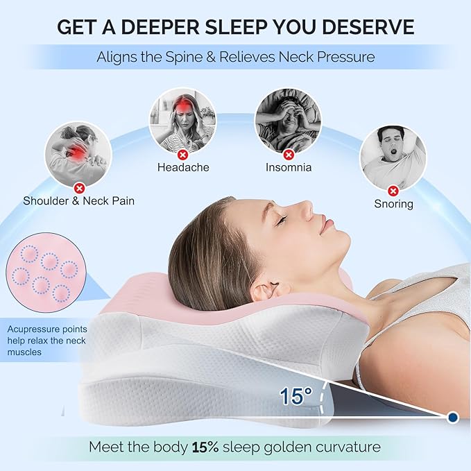 Camping Pillow Memory Foam Pillows,Cooling Ergonomic Dual-Sided Orthopedic Neck Cervical Pillow with Ice Silk Pillowcase, Breathable Contour Pillow for Travel, Side, Back, Stomach Sleepers