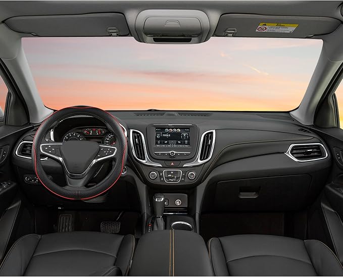 West Llama Microfiber Leather Car Steering Wheel Cover for Chevy Silverado,Tahoe,Equinox,Traverse,Trailblazer,Colorado (Black+Red Line - Standard Size)