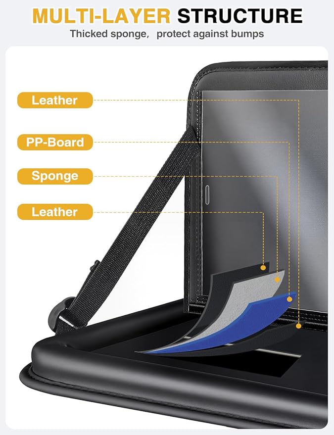 2-Pack Leather Car Backseat Organizer with Tablet Holder–Foldable Food Tray,Storage Pockets,Trash Can,Tissue Holder & Insulated Bag–Kick Mats Protector for Kids,Travel Accessories Organizer