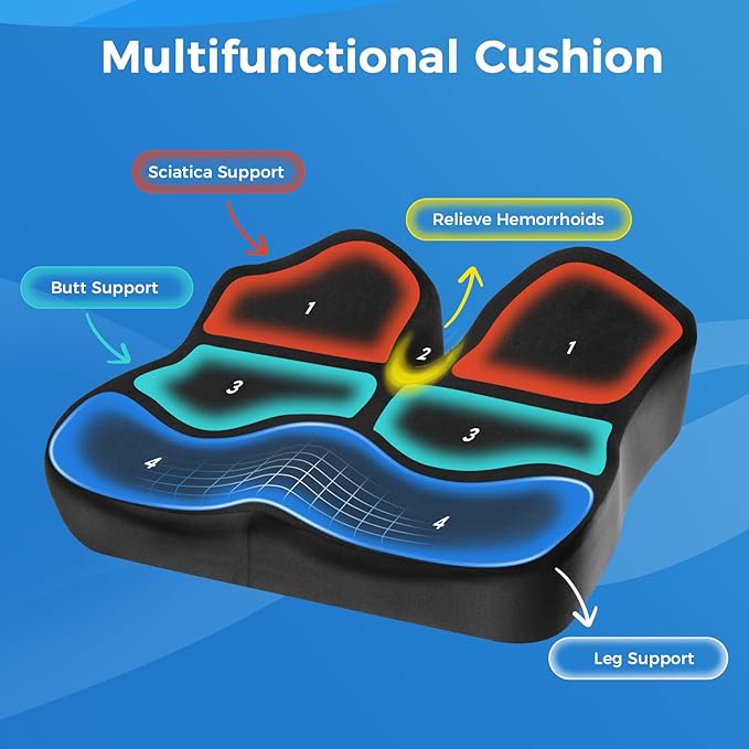 Niceeday Seat Cushion for Office Chair & Car - Premium Memory Foam with Ergonomic U-Shape Design - Enhanced Comfort for Tailbone & Hip Support, Non-Slip Base & Machine Washable Cover