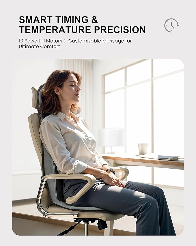 COMFIER Back Massager with Heat, Massage Seat Cushion for Chair with 10 Vibration Motors, Adjustable Lumbar Support,Chair Massager for Office,Recliner,Gifts for Men,Women