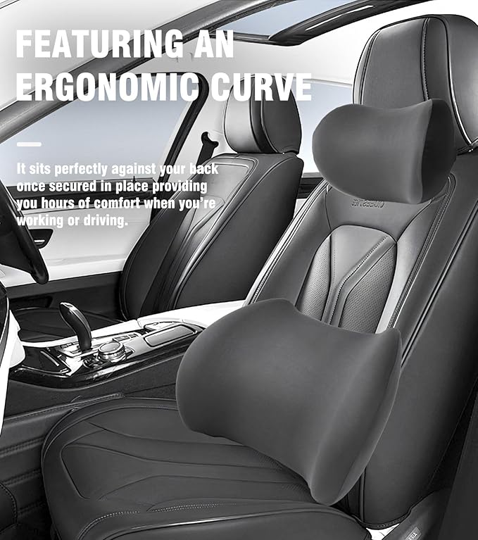 2025 New Car Headrest Pillow Set – The car Neck Pillow is as Soft as a Marshmallow, and The Lumbar Support Pillow for car can Soothe Lumbar Fatigue. Relieve Your Driving Tiredness. (Gray)