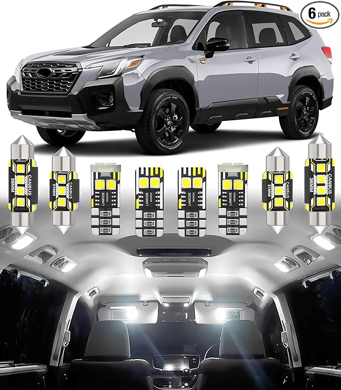 BMT xms Car Interior LED Light Replacement for Subaru Forester 2019-2024,6000K Super Bright Interior Light Bulbs Package, 6pcs
