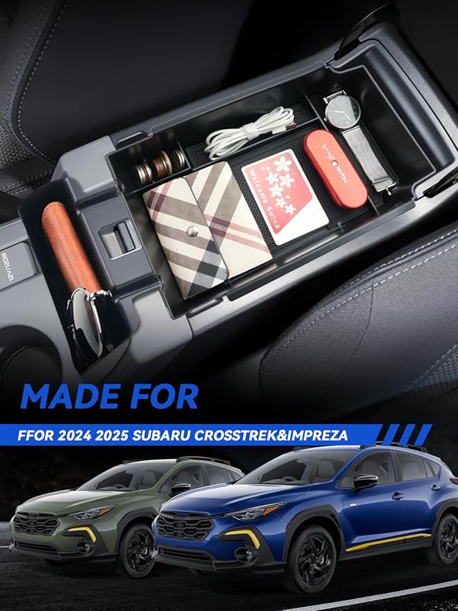 2-Pack for Crosstrek Center Console Organizer& Middle Console Glove Tray 2024 2025 Subaru Crosstrek (Premium/Sport/Limited/Wilderness)& Impreza Accessories Armrest Tray Middle Storage Box