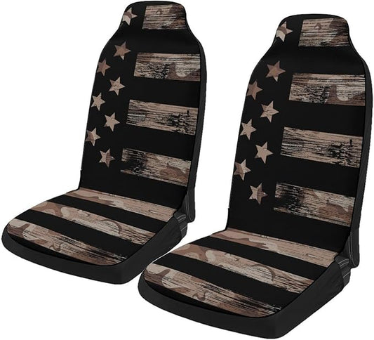 2 Pcs Premium Black Flag Car Seat Cover, Breathable & Washable Car Seat Covers Full Sets, Fashionable Printed Seat Covers for Cars Interior, Universal Fit for Most Cars, Sedan, Truck, SUV