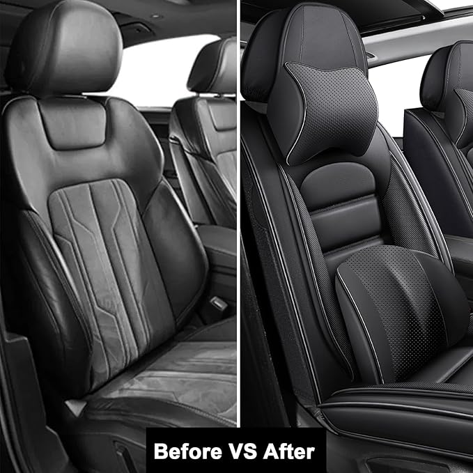 2 Car Seat Covers for Toyota Highlander 2001-2026 Breathable Leather,Waterproof Car Seat Protectors with Comfort Headrest Pillows,Automotive Vehicle Cushion with Storage Pockets (Luxury,Black)