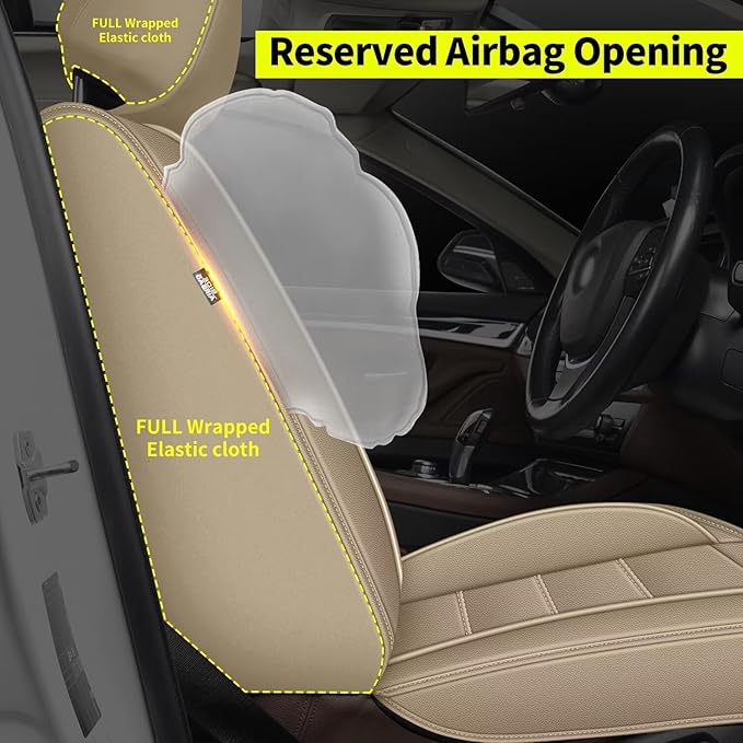 Full Set Car Seat Covers Fit for VW/Volkswagen Taos 2022-2026 : 5 Seat Auto Interior Accessories, Waterproof Faux Leather Vehical Car Seat Cushions Cover(Beige)