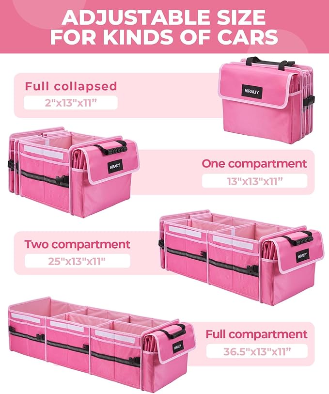 HIRALIY 4 in 1 Car Trunk Storage Organizer with Leakproof Cooler Bag, Multi-Compartment Foldable Trunk Storage Box for Car Truck SUV