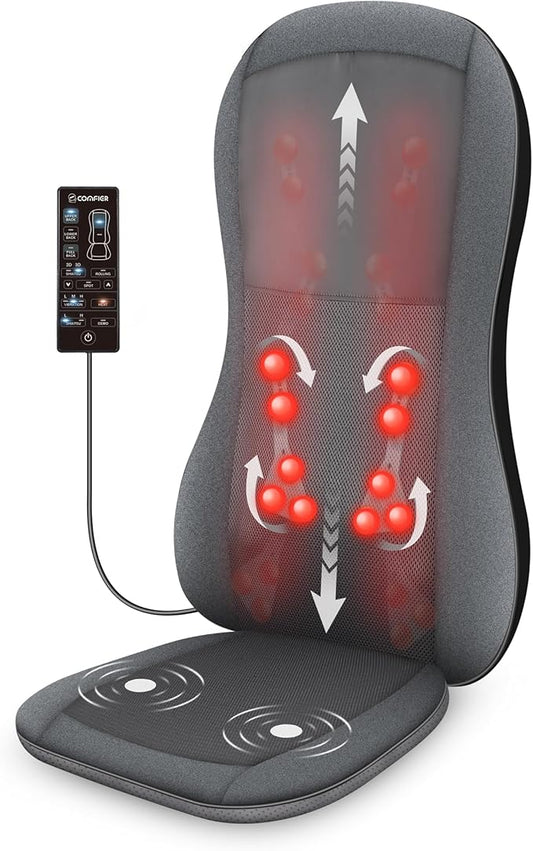 COMFIER Shiatsu Full Back Massager,Massage Chair Pad with Heat,2D/3D Massage Seat Cushion,Chair Massager with 10 Shiatsu Nodes, Rolling Kneading Chair Pads for Lower Back,Gift for Men,Women