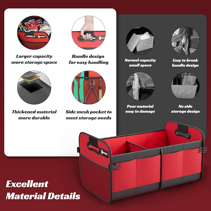 Sposuit Trunk Organizer for Car - 70L Collapsible Car Storage with 11 Pockets & Reinforced Handles, SUV Trunk Organizers for Grocery Cargo