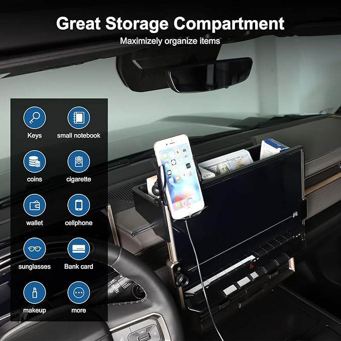 for Hummer EV Accessories Center Console Dashboard Storage Tray Phone Holder Mount,360 Degree Rotatable Phone Holder Stand Dash Organizer Tray for Hummer EV SUV Pickup 2022-2024 2025 2026 (B)