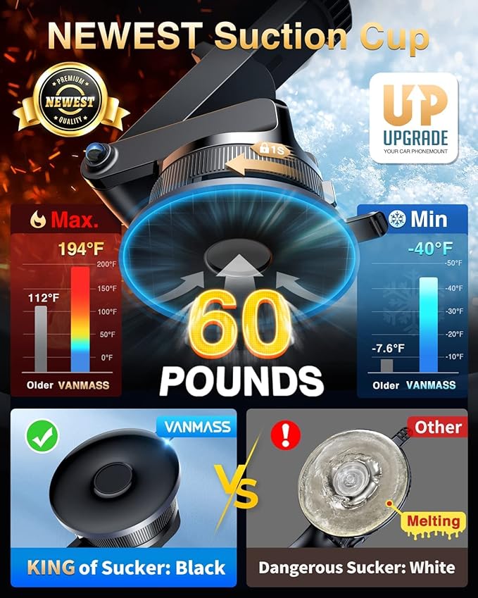 VANMASS [True Military-Grade] Car Phone Holder [Best Suction & Clip] Cell Phone Mount for Dashboard Windshield Vent Truck Cradle Dash Stand for iPhone 15 Pro Max 14 13 12 Android, Red