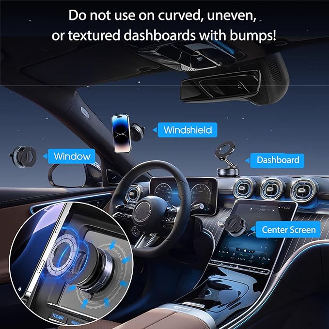 Vacuum Magnetic Suction Phone Holder, Foldable and Retractable Hands-Free Suction Cup Phone Mount for Car/Gym/Mirror/Smooth Surface, Compatible with iPhone & Android (Gel Suction Cup Black)