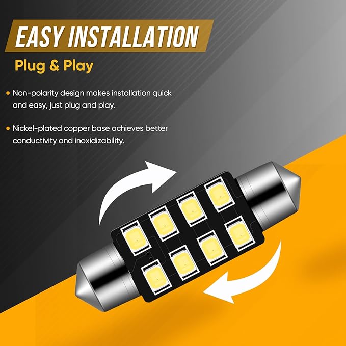 Audak Festoon LED Bulb 36mm 2835 8SMD Canbus Error Free Fit for Interior Dome Map Lights Door Courtesy Lights Trunk Lights License Plate Lights (Pack of 4)