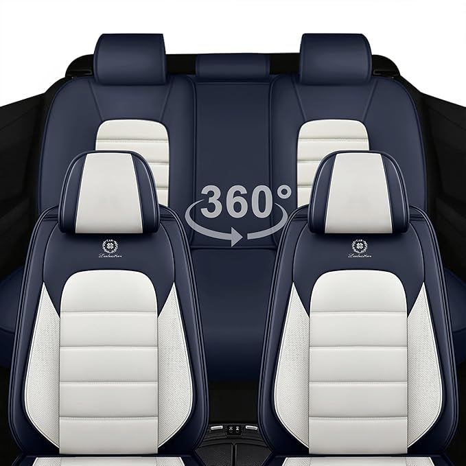 5 Seat Covers for Toyota Highlander 2001-2026 Breathable Car Seat Covers,Anti-Slip Waterproof Car Seat Protectors with Airbag,Automotive Vehicle Cushion with Storage Pockets (Standard,Blue)