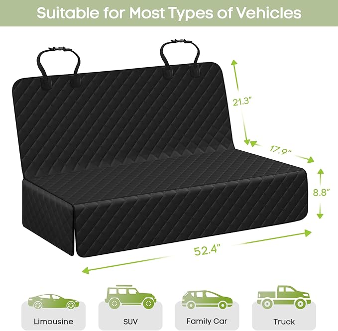 Dog Car Seat Cover for Back Seat, Waterproof Pet Bench Seat Cover for Dogs, Scratchproof Nonslip Rear Seat Protector for Cars, Trucks, SUVs